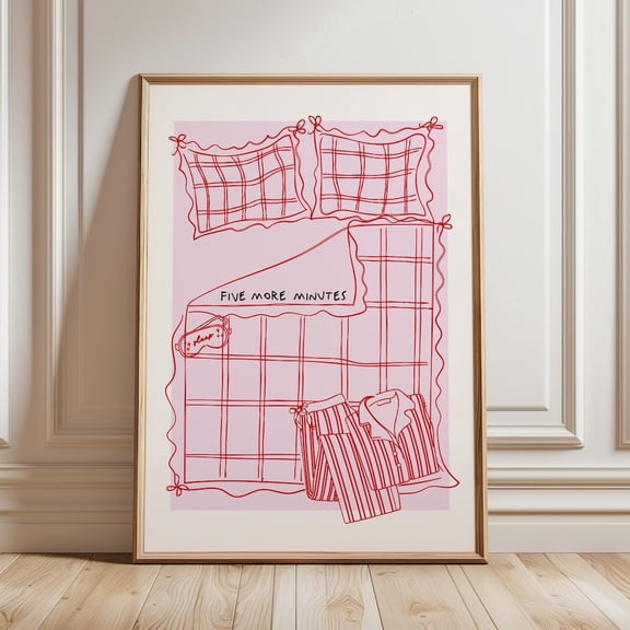 Five More Minutes Print, Above Bed Wall Print, Stay In Bed Pink Print, Bedroom Poster, Girly Dorm Room Decor, Homebody Wall Art UNFRAMED PAPER POSTER, Home Decor, Vintage Gift, Living Room Dercor