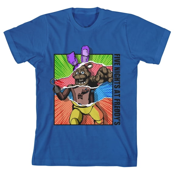 Five NIghts At Freddy's Paper Tear Animatronic Mash-Up Boy's Royal Blue T-shirt-Large