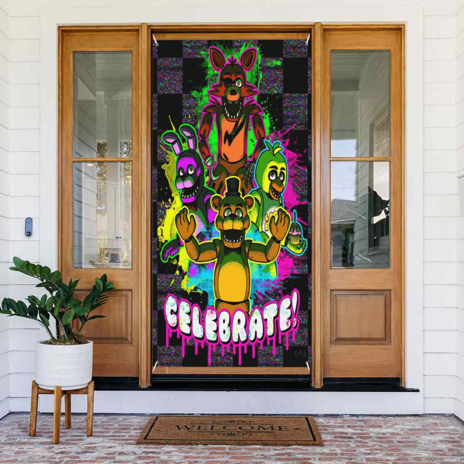 Five Nights At Freddy'S Door Cover Decorations Door Banner Porch Sign Banner For Indoor Outdoor Wall Home Party Supplies 72.8 x 35.4 Inch