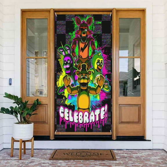 Five Nights At Freddy'S Door Cover Decorations Door Banner Porch Sign Banner For Indoor Outdoor Wall Home Party Supplies 72.8 x 35.4 Inch