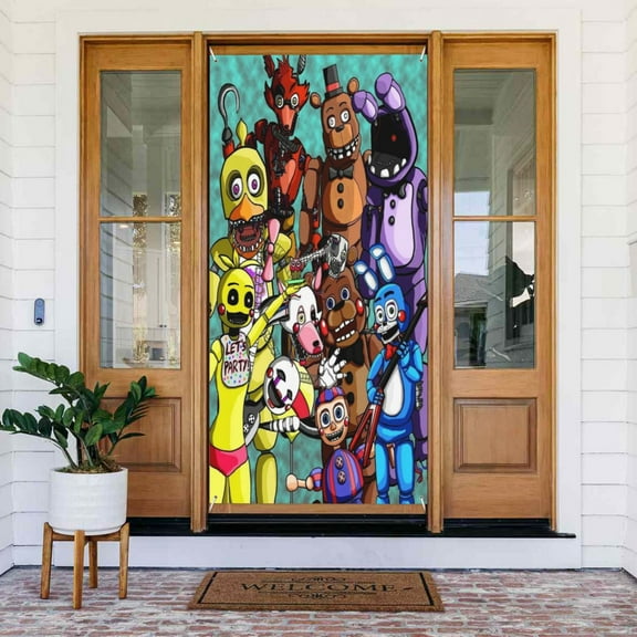 Five Nights At Freddy'S Door Cover Decorations Door Banner Porch Sign Banner For Indoor Outdoor Wall Home Party Supplies 72.8 x 35.4 Inch