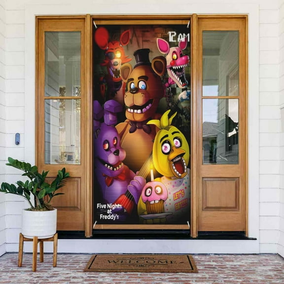 Five Nights At Freddy'S Door Cover Decorations Door Banner Porch Sign Banner For Indoor Outdoor Wall Home Party Supplies 72.8 x 35.4 Inch