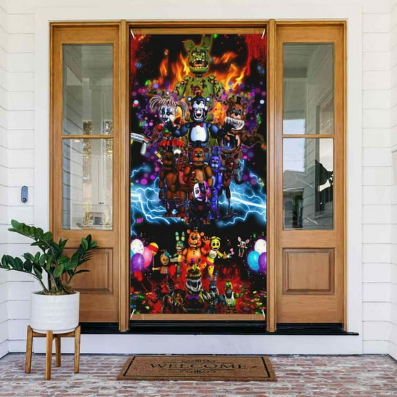 Five Nights At Freddy'S Door Cover Decorations Door Banner Porch Sign Banner For Indoor Outdoor Wall Home Party Supplies 72.8 x 35.4 Inch