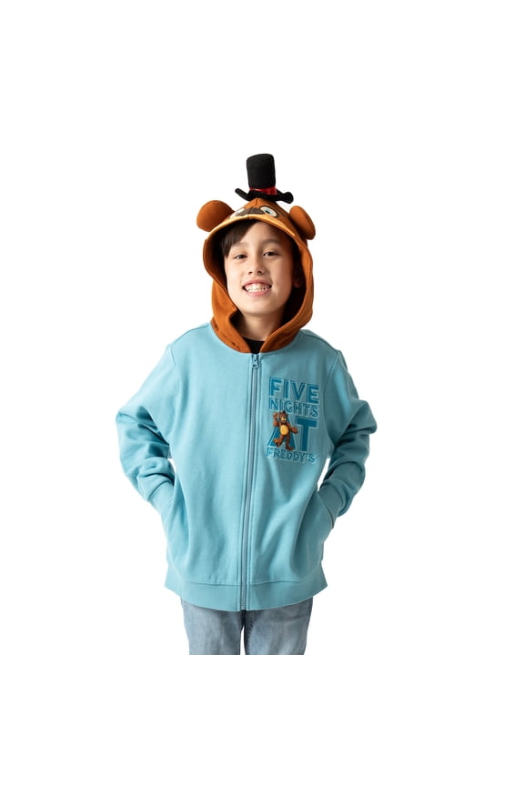 Big Face Freddy Hood Long Sleeve Denim Heather Boy's Hooded Sweatshirt-Medium