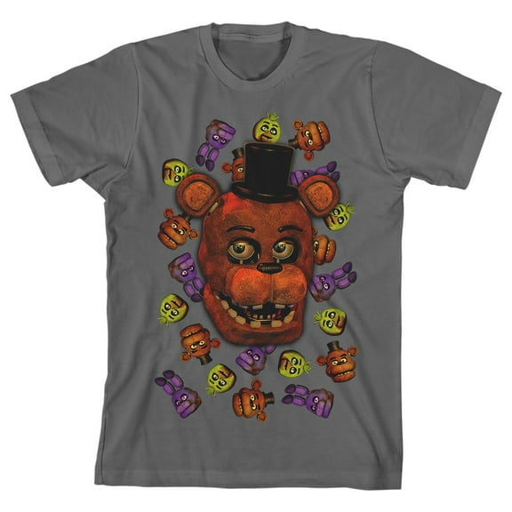 Five Nights At Freddy's Big Freddy Face Boy's Gray T-shirt-X-Large