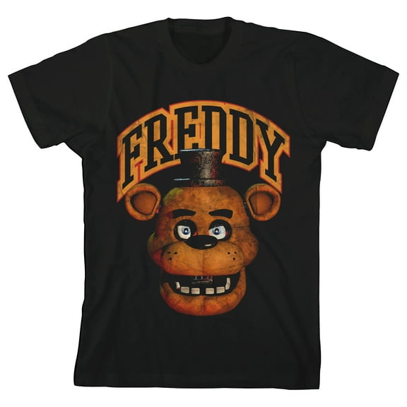 Five Nights At Freddy's Big Freddy Face Crew Neck Short Sleeve Youth Black T-shirt-Medium