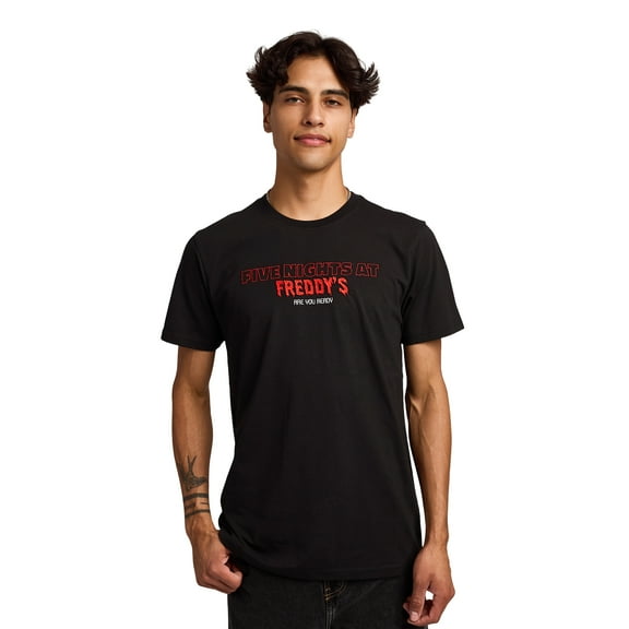 Five Nights At Freddy's Black & White Character Art Men's Black Crew Neck Short Sleeve T-shirt-Large