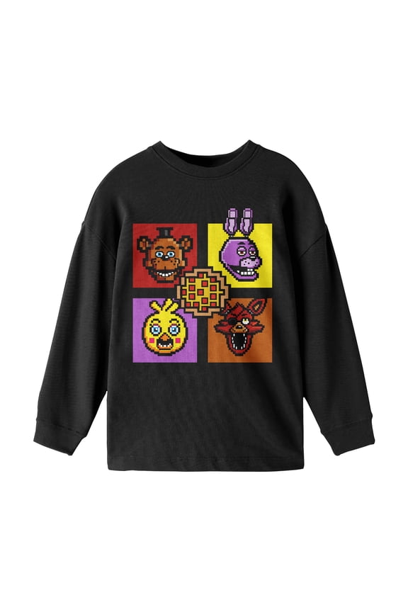 Boxed-In Characters Boy's Black Long Sleeve Shirt-Medium