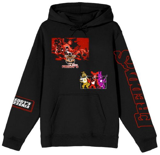 Five Nights At Freddy's Character Art Men's Black Long Sleeve Hooded Sweatshirt - Medium