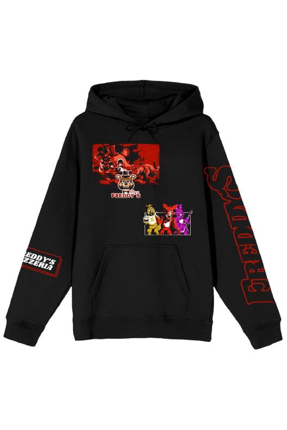 Five Nights At Freddy's Character Art Men's Black Long Sleeve Hooded Sweatshirt - Medium
