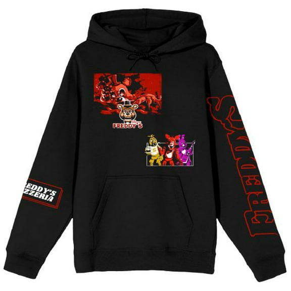 Five Nights At Freddy's Character Art Men's Black Long Sleeve Hooded Sweatshirt - XL