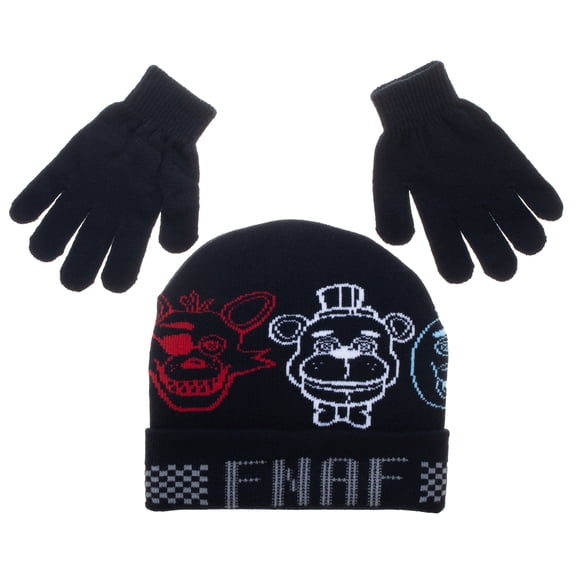Five Nights At Freddy's Character Heads Youth Camo Cuff Beanie & Magic Gloves