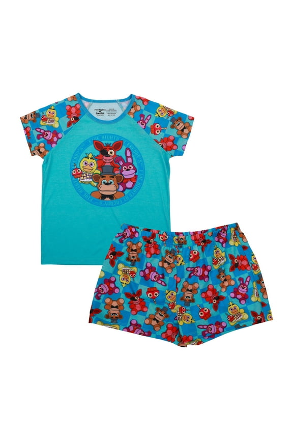 Character Print Youth Girl's Raglan T-shirt & Lounge Shorts Sleep Set-10/12