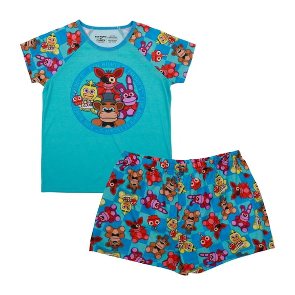 Five Nights At Freddy's Character Print Youth Girl's Raglan T-shirt & Lounge Shorts Sleep Set-10/12