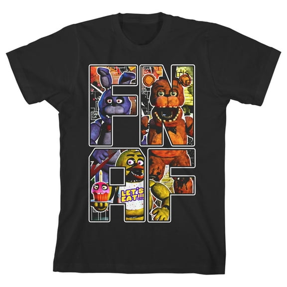 Five Nights At Freddy's FNAF Graphics Boy's Black T-shirt-XL