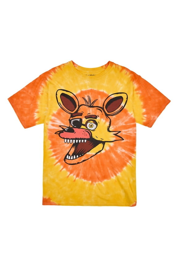 Five Nights At Freddy's Foxy Face Men's Orange Spiral Tie-Dye Crew Neck Short Sleeve T-shirt Small