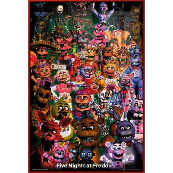 Five Nights At Freddy's - Framed Gaming Poster / Print (All Characters - Ultimate Group) (Size: 24" X 36") (Red Plastic Frame)