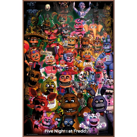 Five Nights At Freddy's - Framed Gaming Poster / Print (All Characters - Ultimate Group) (Size: 24" X 36") (Shiny Copper Aluminum Frame)