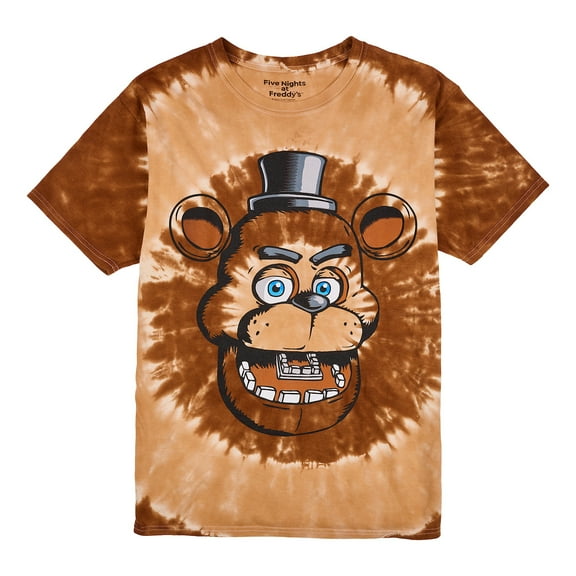 Five Nights At Freddy's Freddy Face Men's Brown Spiral Tie-Dye Crew Neck Short Sleeve T-shirt Medium