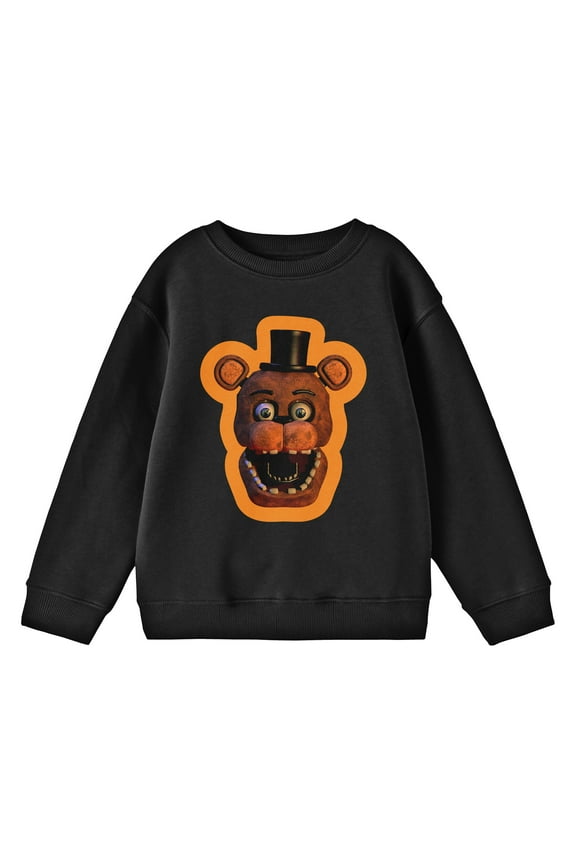 Freddy Face With Orange Border Crew Neck Long Sleeve Youth Black Sweatshirt-Medium