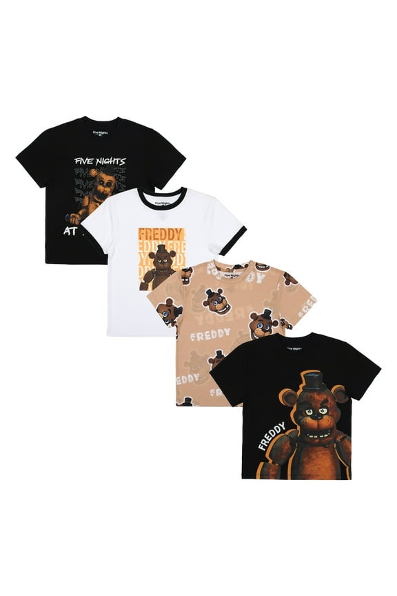 Freddy Fazbear 4-Pack Boy's Crew Neck Short Sleeve T-shirt Combo Set Medium