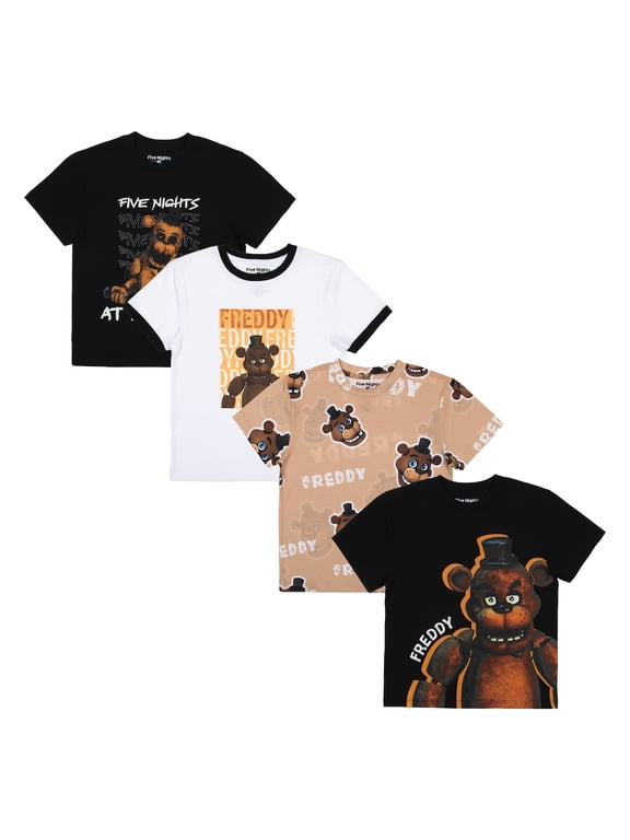 Freddy Fazbear 4-Pack Boy's Crew Neck Short Sleeve T-shirt Combo Set Medium