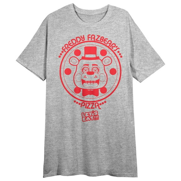Five Nights At Freddy's Freddy Fazbear Face Crew Neck Short Sleeve Gray Heather Women's Nights Shirt-Medium
