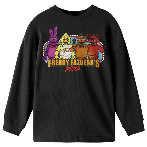 Five Nights At Freddy's Freddy Fazbear's Pizza Boy's Black Long Sleeve Shirt-Large