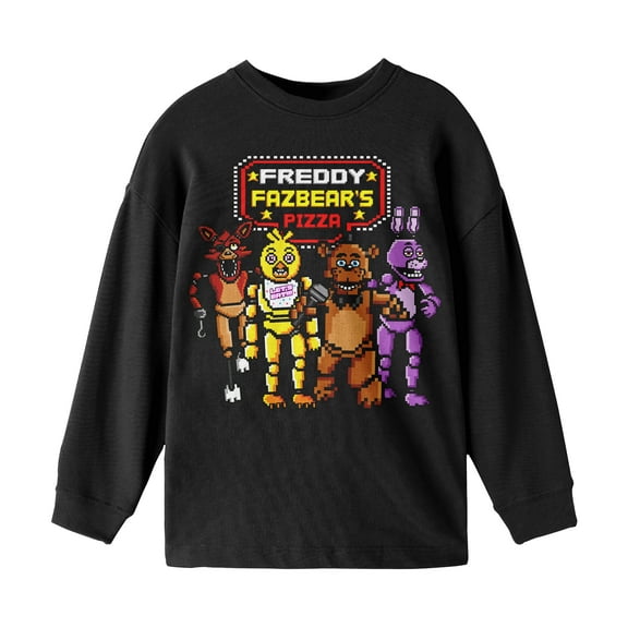 Five Nights At Freddy's Freddy Fazbear's Pizza Boy's Black Long Sleeve Shirt-Medium