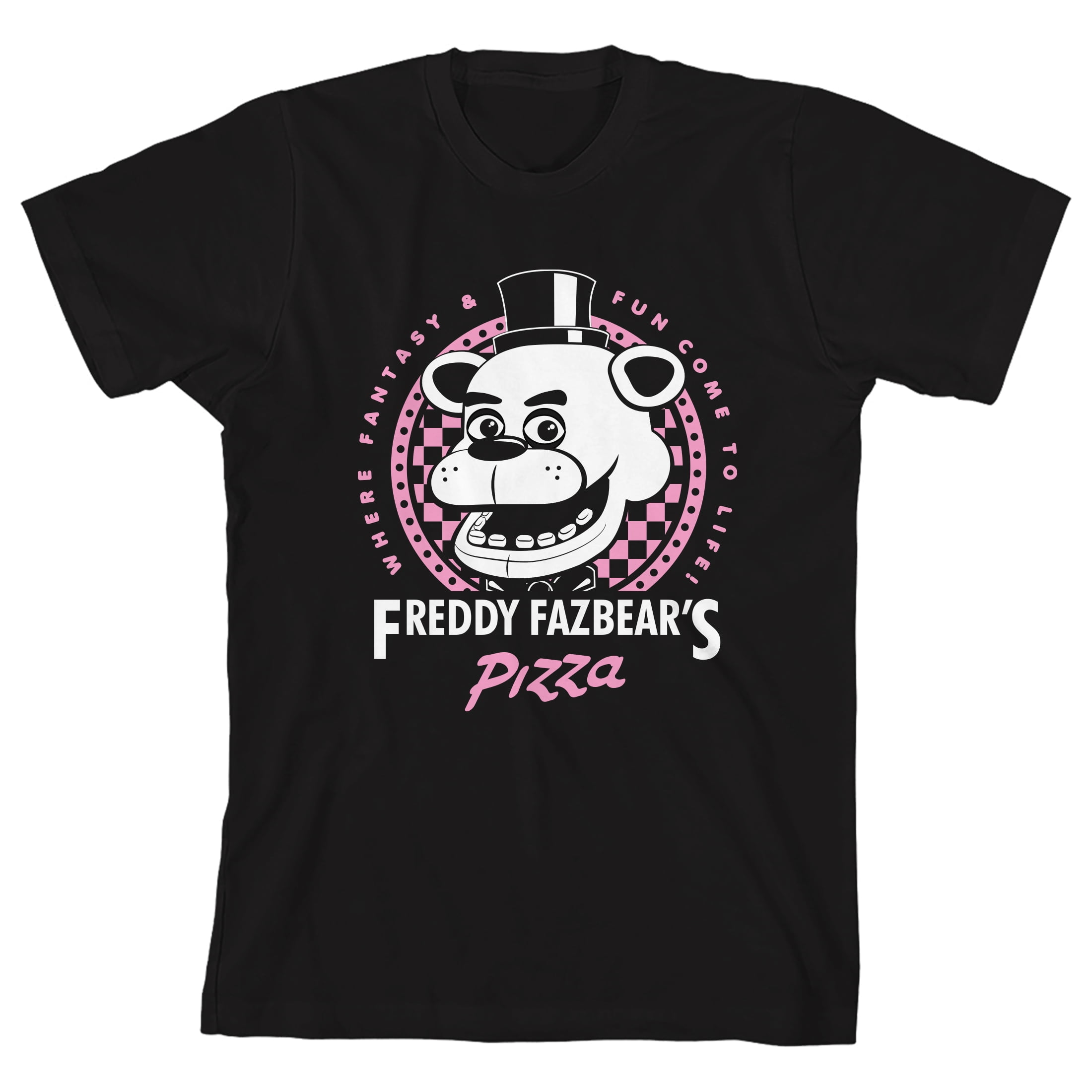 Five Nights At Freddy's Freddy Fazbear's Pizza Crew Neck Short Sleeve Youth Girl's Black T-shirt-XXL