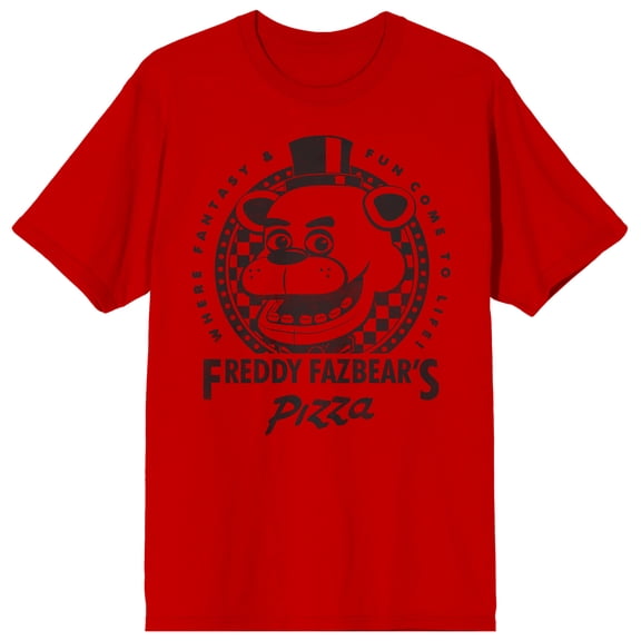 Five Nights At Freddy's Freddy Fazbear's Pizza Where Fantasy & Fun Come To Life Men's Red Crew Neck Short Sleeve T-shirt-Large