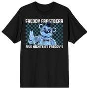 Five Nights At Freddy's Freddy Frostbear Checkered Pattern Title text Name text on Black Adult T-Shirt-XS