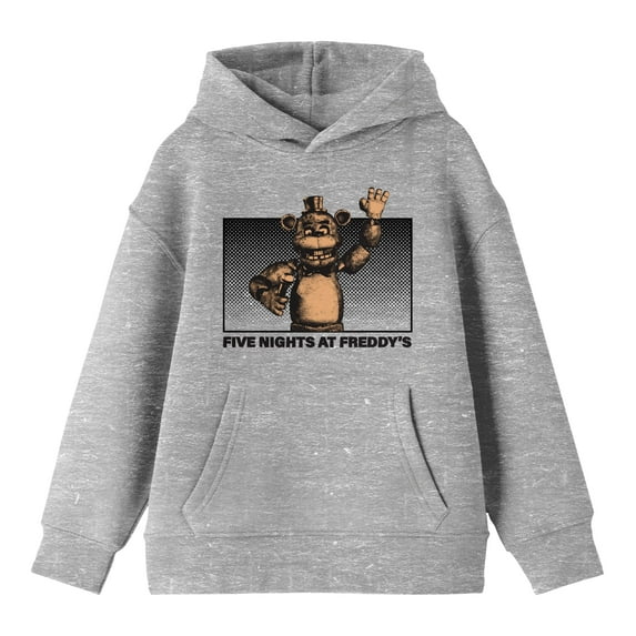 Five Nights At Freddy's Freddy Waving Half Tone Style Youth Boys Athletic Gray Hoodie-Large