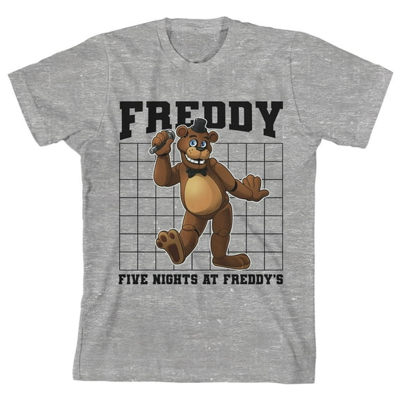 Five Nights At Freddy's Freddy With Microphone Boy's Athletic Heather T-shirt-Small