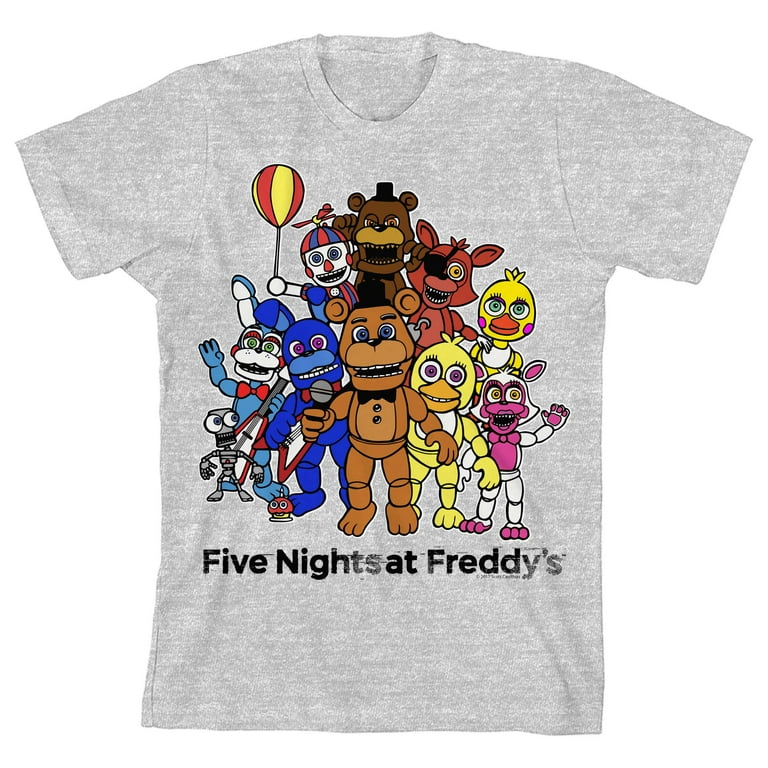 Five Nights At Freddy's Full Cast Boy's Heather Grey T-shirt-Medium 