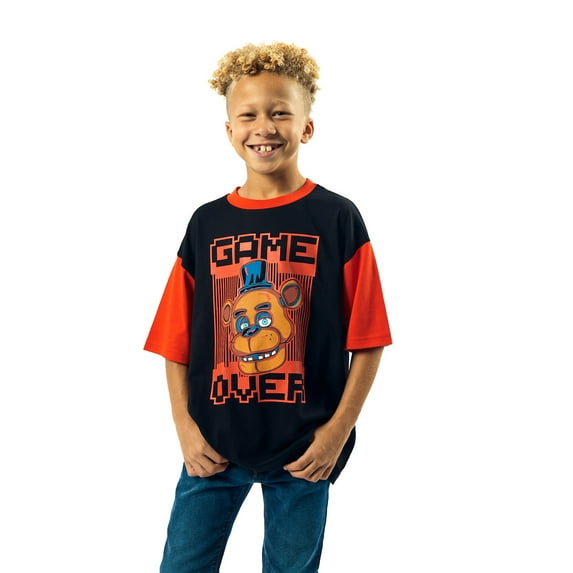 Five Nights At Freddy's Game Over Crew Neck Short Sleeve Boy's Colorblock T-shirt-10/12