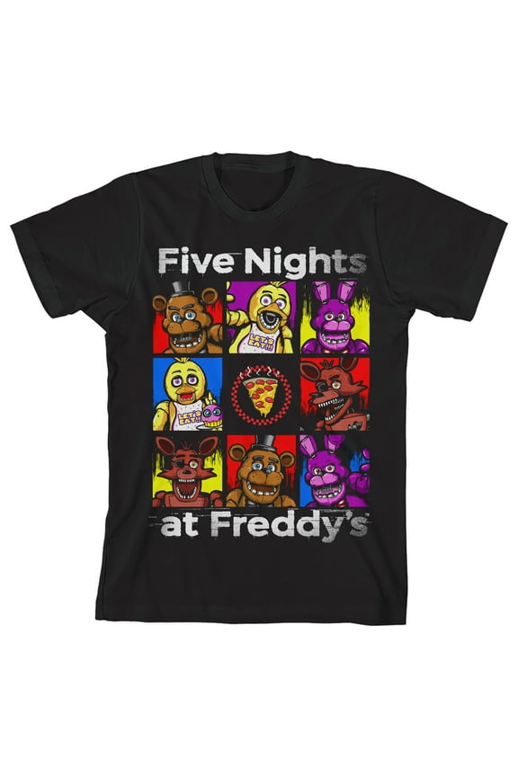 Gel Ink Character Grid Crew Neck Short Sleeve Boy's Black T-shirt-Medium