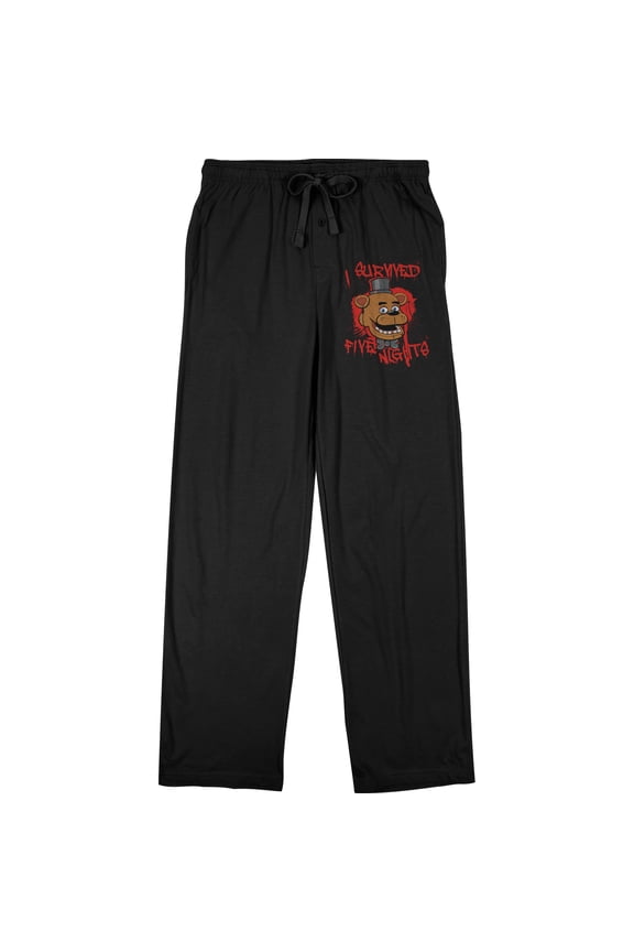 Men's I Survived Freddy Fazbear Black Sleep Pajama Pants-Medium