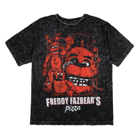 Five Nights At Freddy's Oversized Freddy Fazbear's Pizza Graphic Crew Neck Short Sleeve Men's Black T-shirt-Medium