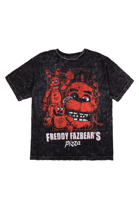 Oversized Freddy Fazbear's Pizza Graphic Crew Neck Short Sleeve Men's Black T-shirt-Medium