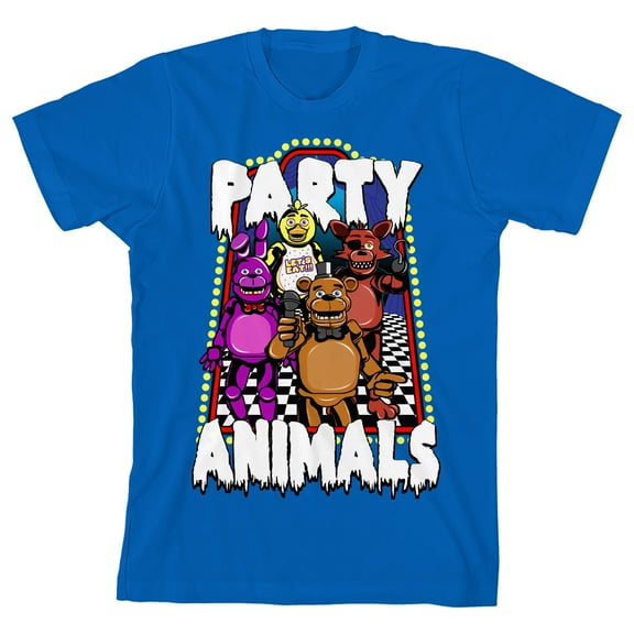 Five Nights At Freddy's Party Animals Youth Royal Blue Crew Neck Short Sleeve T-shirt - Large