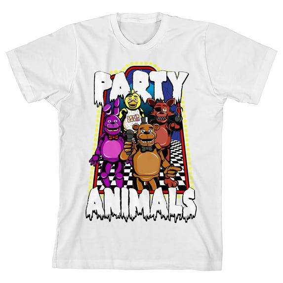 Five Nights At Freddy's Party Animals Youth White Crew Neck Short Sleeve T-shirt - Small