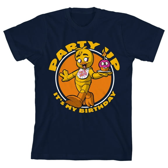 Five Nights At Freddy's Party Up Youth Navy Crew Neck Short Sleeve T-shirt-Large
