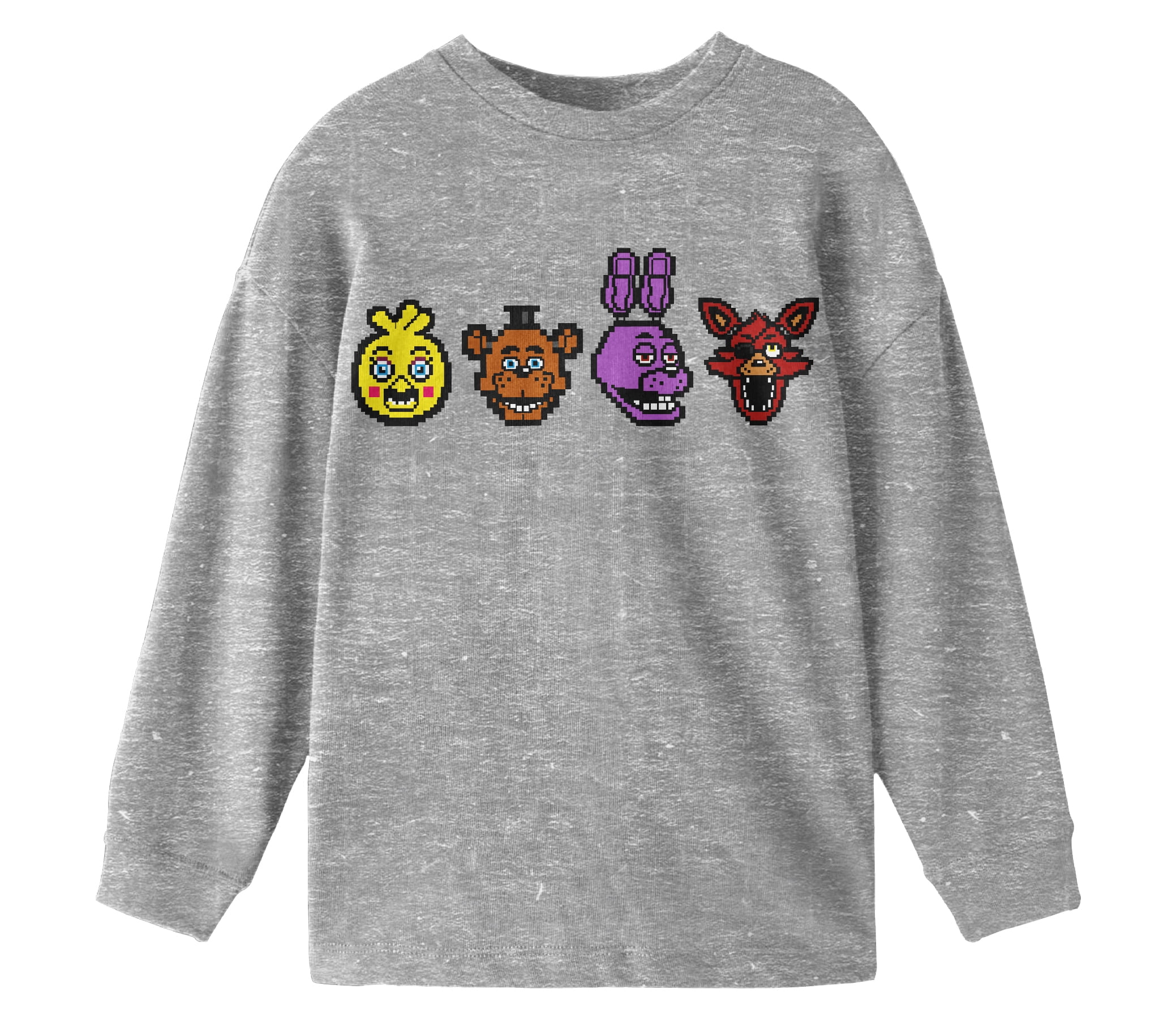 Five Nights At Freddy's Pixel Heads Boy's Athletic Heather Long Sleeve Shirt-Medium