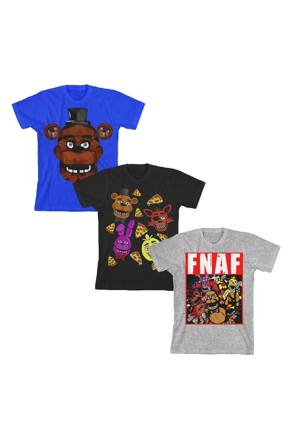 Pizza Character Art Boy's 3-Pack Crew Neck Short Sleeve T-shirt Set 4 (XS)