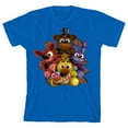 thumbnail image 1 of Five Nights At Freddy's Plush Characters Group Short Youth Royal Blue Crew Neck Short Sleeve T-shirt - XS, 1 of 4