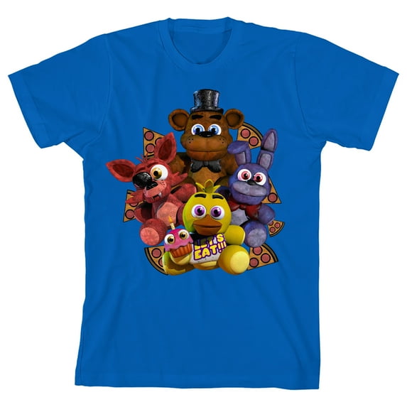 Five Nights At Freddy's Plush Characters Group Short Youth Royal Blue Crew Neck Short Sleeve T-shirt - XS