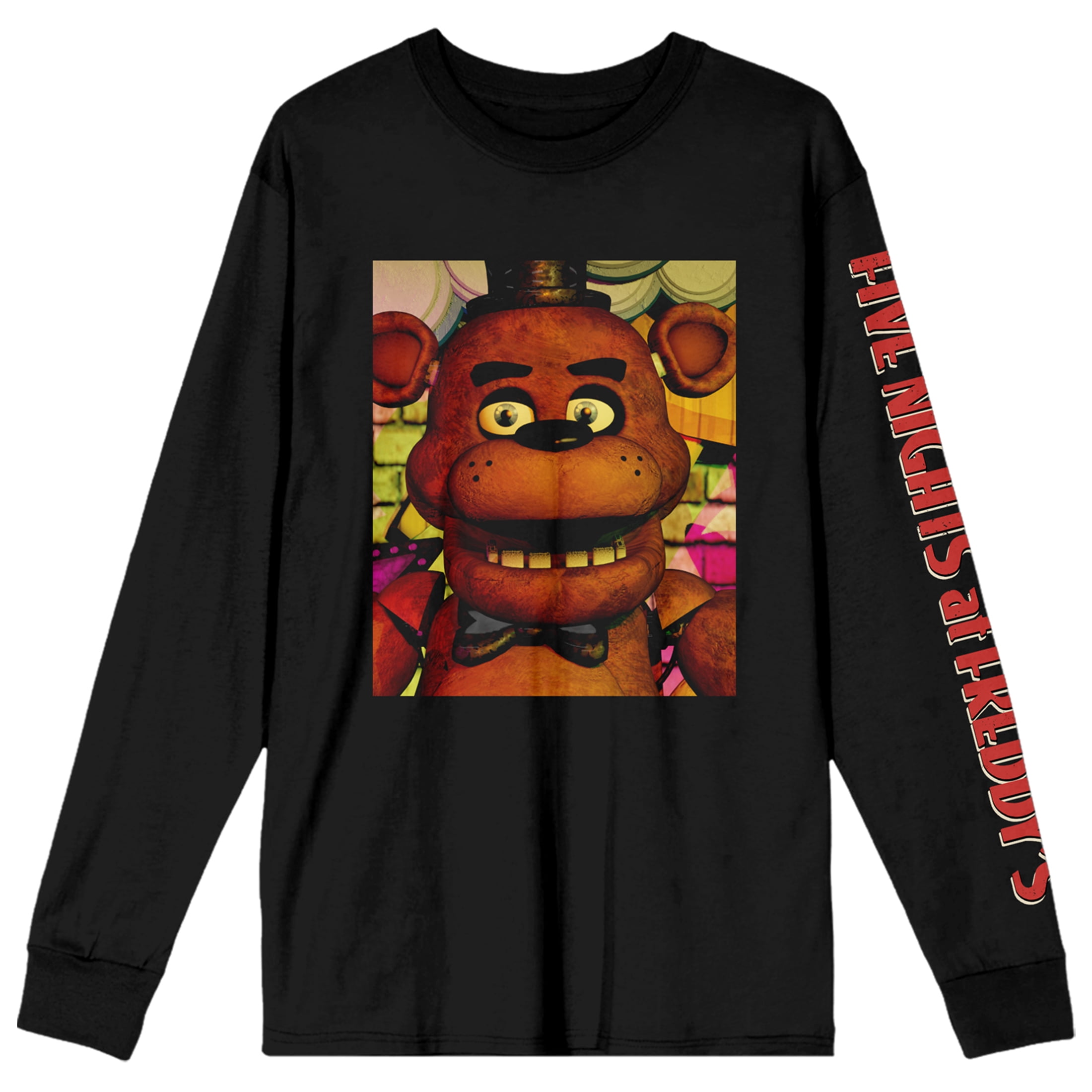 Five Nights At Freddy's Poster Face Close Up Crew Neck Long Sleeve Black Adult Tee-XL