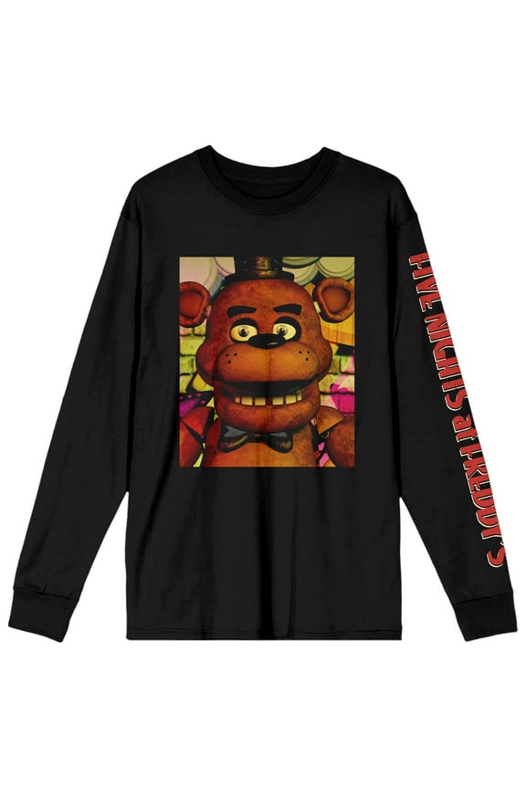 Poster Face Close Up Crew Neck Long Sleeve Black Adult Tee-XL