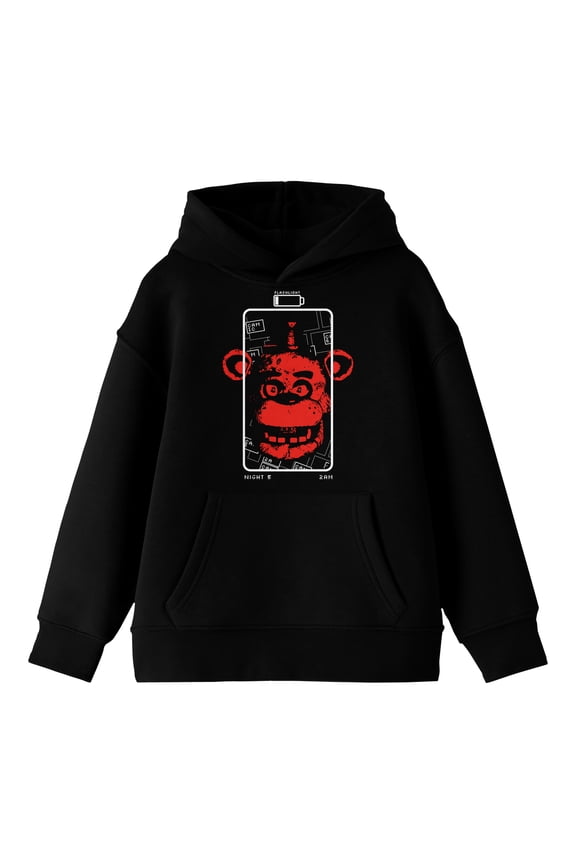Red Freddy Crew Neck Long Sleeve Youth Black Hooded Sweatshirt-XL